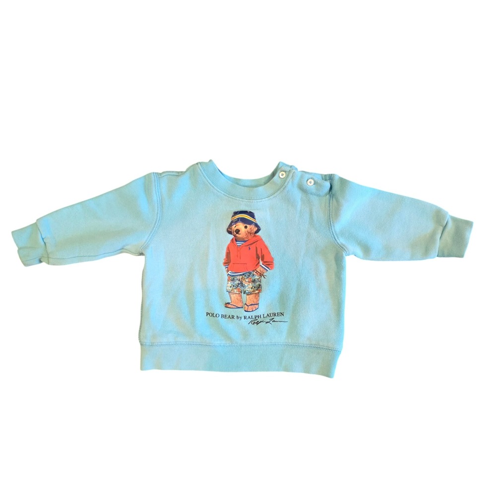 Polo Ralph Lauren Baby Polo Bear Sweatshirt Blue Fleece Pullover Buttons